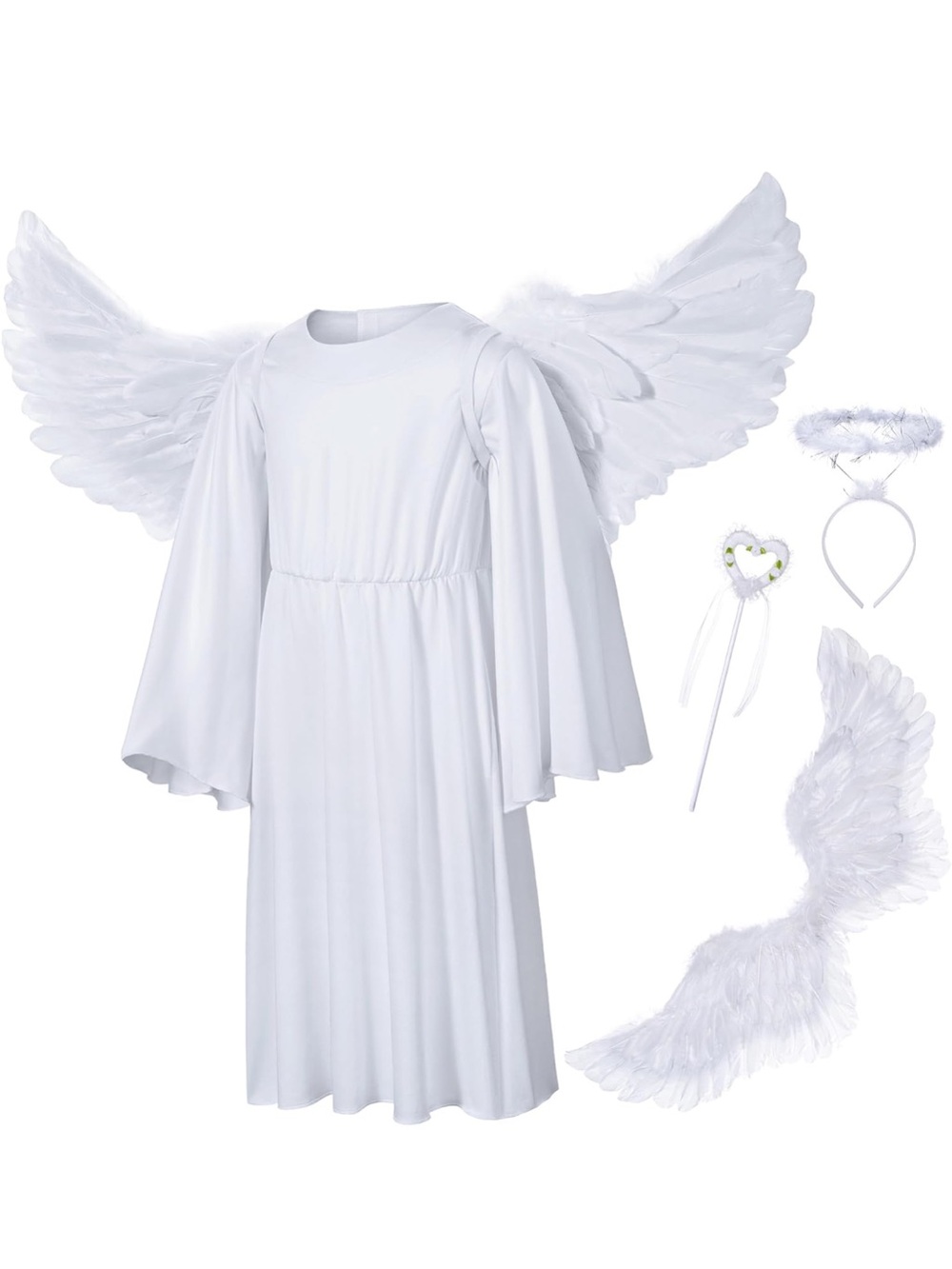 White Angel Kids Costume Dress with Wings and Halo